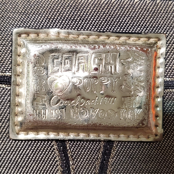 COACH VTG Large Poppy Signature Glam Tote Bag Tan & Black - Picture 5 of 10